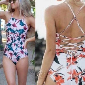Albion Tropical Floral One Piece Swimsuit - Pink and Green